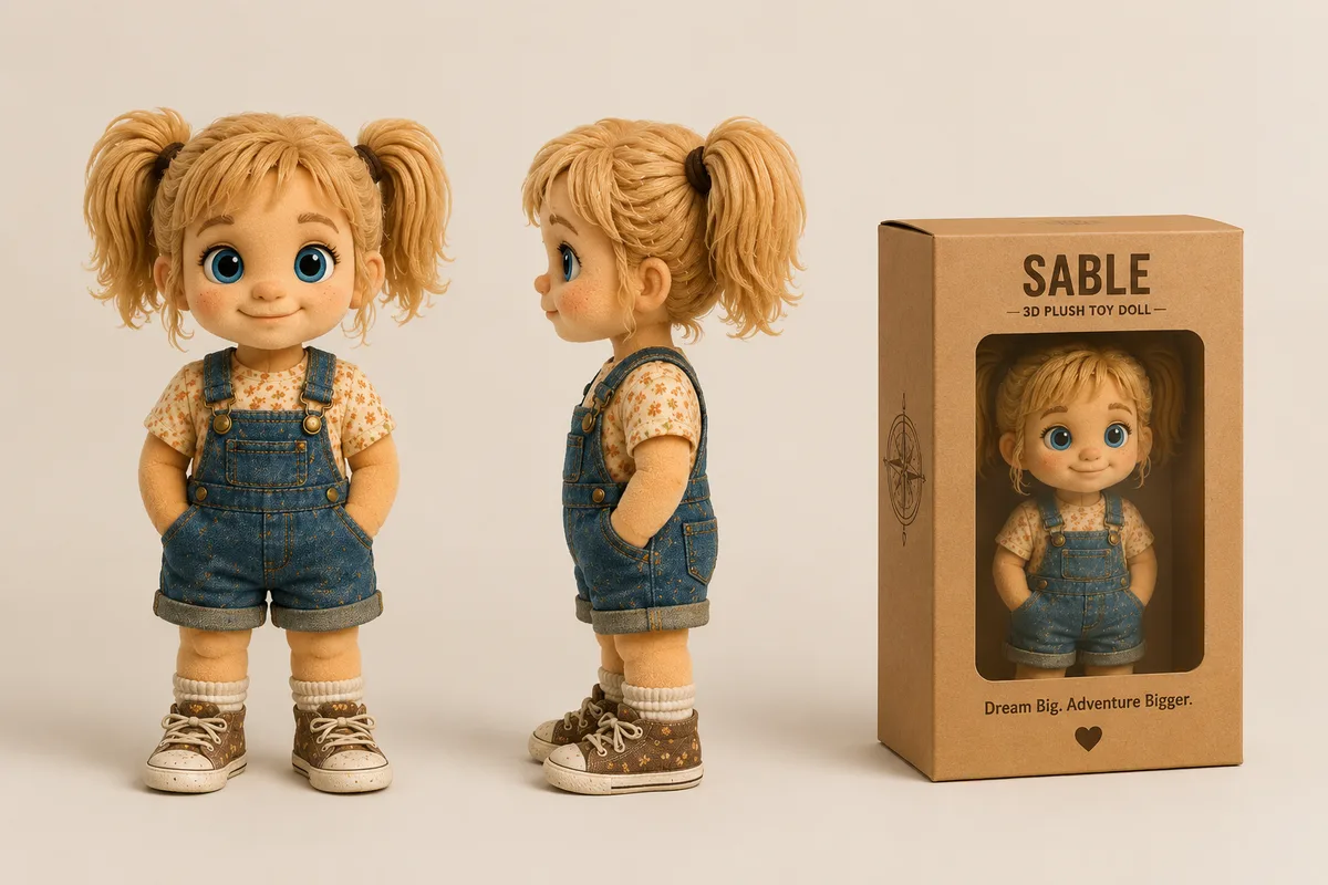 Sable 3D plush toy doll with adventure map and compass accessories
